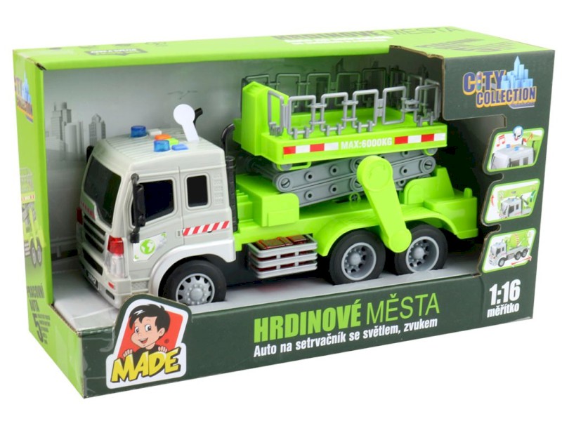 14281 - Auto s plošinou na setrvačník, se světlem a zvukem, na baterie,  26 x 10 x 13,5 cm